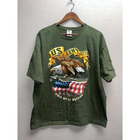 Vintage US Army Shirt This We'll Defend American Flag USA Eagle Green Tee XL - Picture 1 of 9